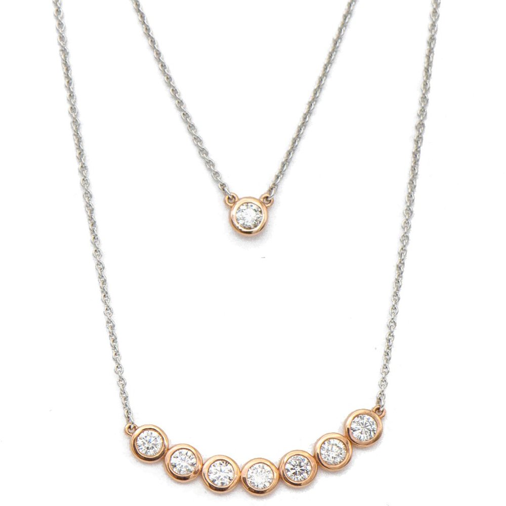 10k White & Rose Gold Diamond Bezel Bar Necklace